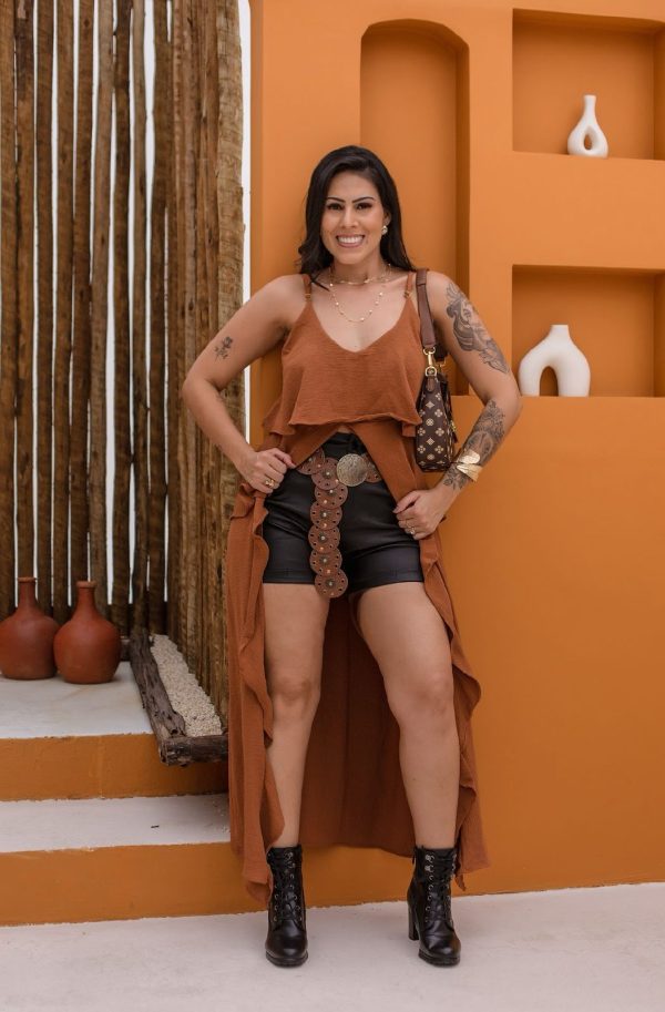 Bata Boho Longa Marrom Tamanho Único