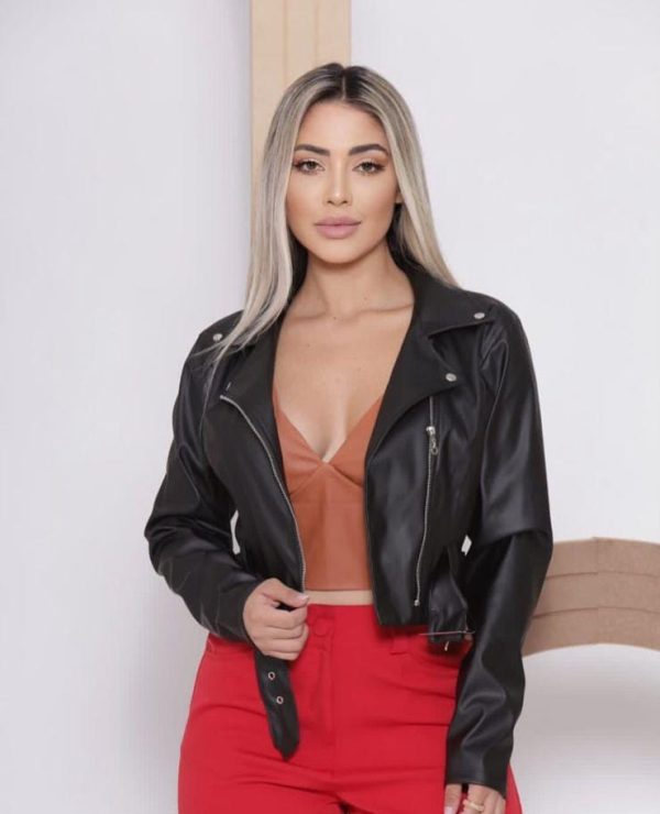 Jaqueta Feminina em Courino com Cinto e Zíper Frontal - Image 2